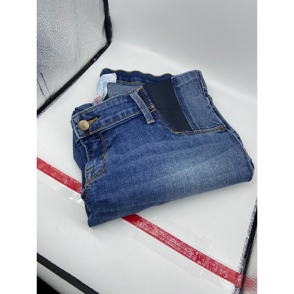 Isabel Maternity Skinny Jeans Blue Distressed Raw Hem Side Elastic Size 10
